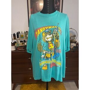 Vintage YandyMan Household Horrors Cartoon Bear Graphic T Shirt Teal Mens XL